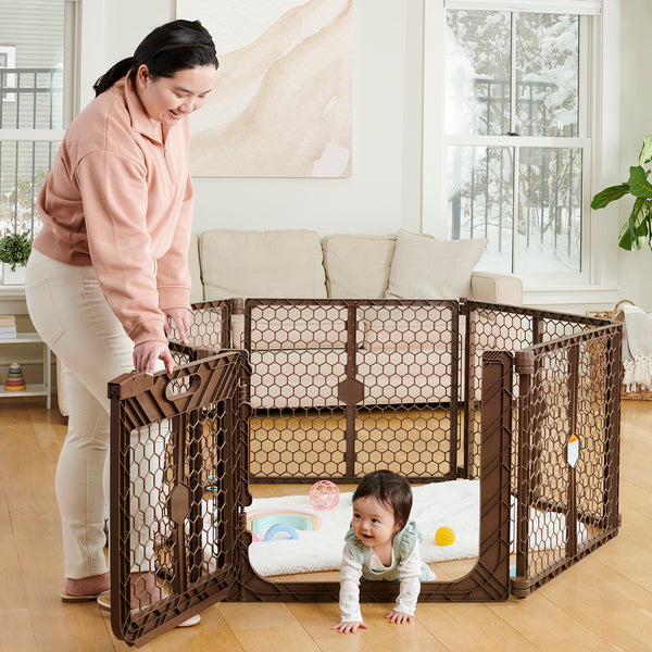 Regalo® 2-in-1 Play Yard and Safety Gate with Door - Brown