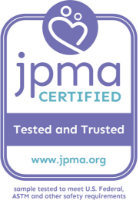 jpma certified. tested and trusted. www.jpma.org. sample tested to meet U.S. Federal, Astm and other safety requirements