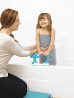 Child holds onto Bath Safety Hand Rail for Bathtub