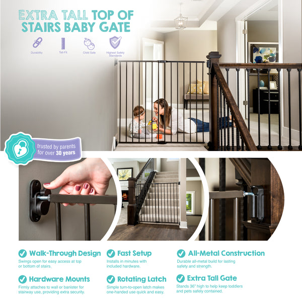 summer infant rustic gate Extra Tall Top of Stairs Gate - Hardware Mounted - Black