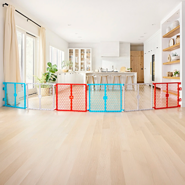 2-in-1 Plastic Play Yard & Safety Gate - Red, White, & Blue