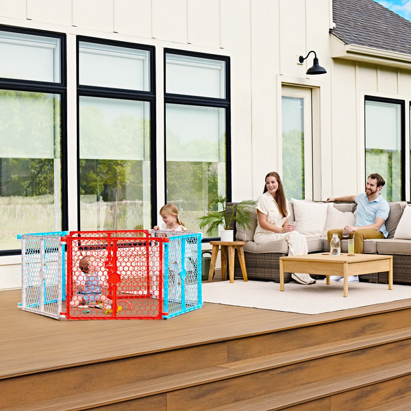 2-in-1 Plastic Play Yard & Safety Gate - Red, White, & Blue