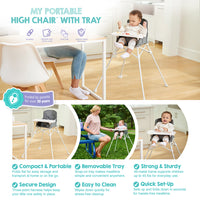 My portable high chair with tray features